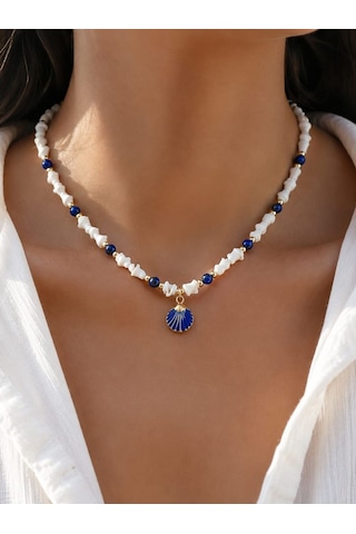 Lapis Lazuli Taşı Ve Deniz Kabuğu Yaz Kolyesi Çok Renkli