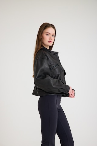 Oversize Bayan Deri Ceket Vb-24-bk-2797-24023 Siyah