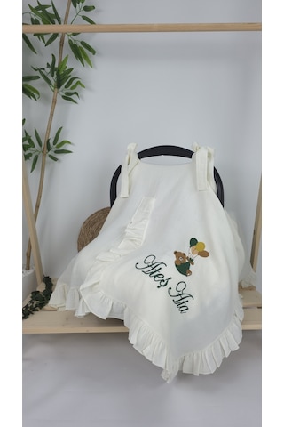 Gros Shop Müslin Yeni Doğan 4katlı Organik %100pamuk Kişiye Özgü Nakışlı Hastane Çıkış Seti-yeşil Ayıcık Balon Ekru