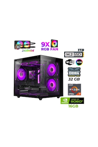 Xaser Sova Cube X40 R7-5700X 32 GB 1 TB M.2 Nvme SSD 16 GB RTX5060Tİ Free Dos Masaüstü Oyuncu Bilgisayarı