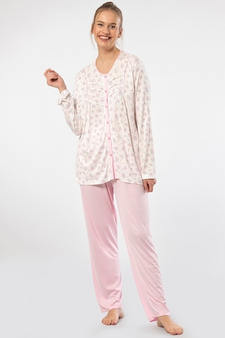 Türen 3367 Kadın Büyük Beden Uzun Kollu Pijama Takım-pembe Pembe