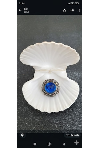 Safir Ve Swarovski Taşlı Bayan Gümüş Yüzük Bronz