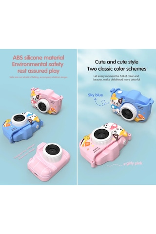 Springsun Cat Çocuk Kamerası Yüksek Çözünürlüklü Çift Kamera 2.0 İnç Ips Ekranlı Çocuk Kamerası 32 Gb Hafıza Kartı + Kart Okuyucu İçerir Pembe