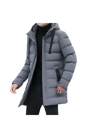 Orta Kalınlık Kışlık Rahat Ve Hafif Pamuklu Kapüşonlu Moda Erkek Mont Gri