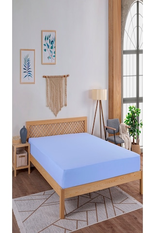 Penye Lastikli Çarşaf, 100 200 Tek Kişilik %100 Pamuk Örme Kumaş, 145 Gr/m² Mavi