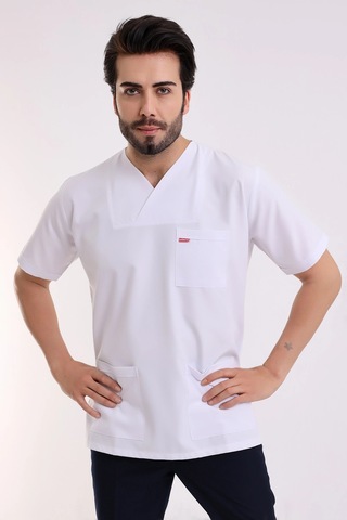 Zarf Yaka Erkek Tek Üst Likralı - 6401 Beyaz Soft