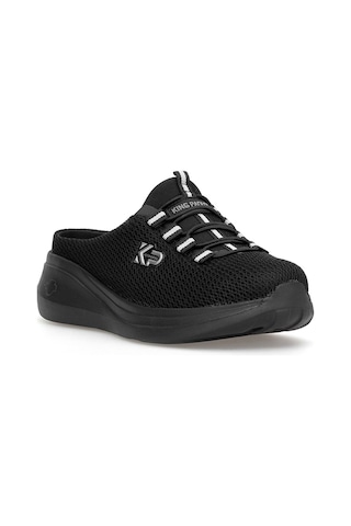 King Paolo D5109 Krakers Sabo Kadın Memory Foam Düz Sandalet Siyah Siyah