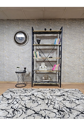 Siyah Boyalı Kitaplık - 5 Raflı Suntalem Lüks Kitaplık Luanda Gol Çok Renkli