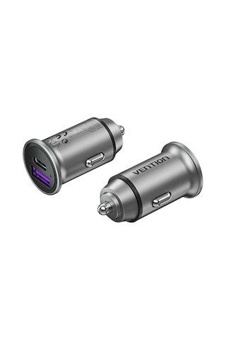 Vention 30w Çift Portlu Type-c Ve Usb-a Alüminyum Hızlı Araç Şarj Cihazı - Gri