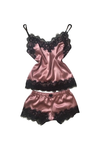 Sones Bölünmüş Dantel Askılı Ev Hizmeti Pijama Takımı Açık Pembe