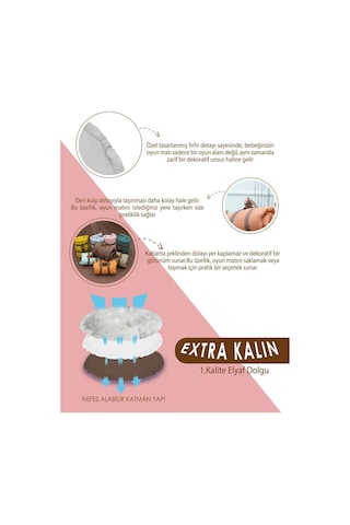 Mordesign Bebek/çocuk Oyun Halısı, Yenidoğan Emekleme Pedi, Aktivite Matı, Çok Amaçlı Minder, Kampçı Serisi 110 X 110 Gri