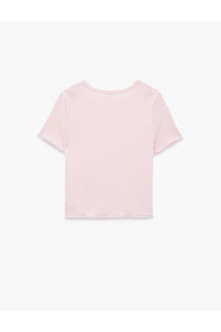 Koton Kısa Kollu Viskon Karışımlı Bisiklet Yaka Slim Fit Bluz Pembe 6skg60135ak Gül