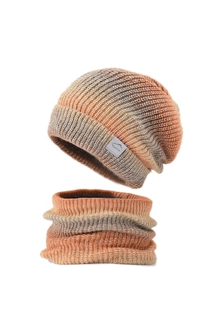 Kadın Kışlık Örgü Şapka Ve Snood Seti, Degrade Desenli Soğuk Hava İçin Sıcak Tutan Bere Atkı Takımı Turuncu