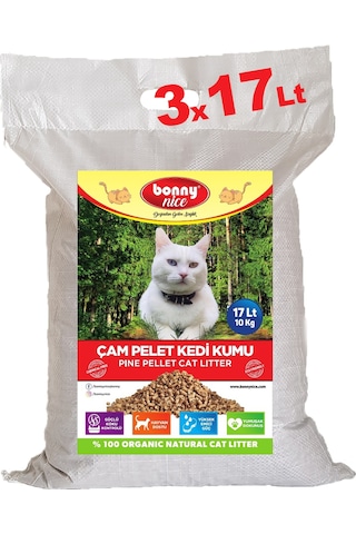 Bonny Nice Doğal Pellet Çam Peleti Kalın Kedi Kumu 3 x 17 L