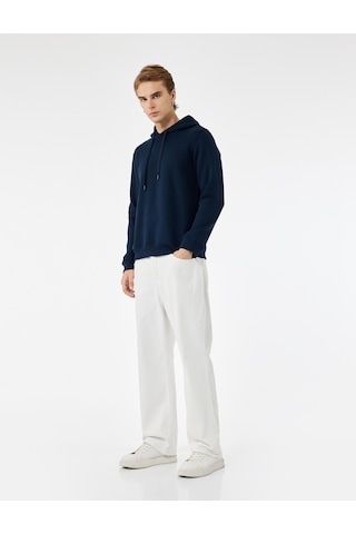 Koton Şardonlu Uzun Kollu Basic Kapşonlu Sweatshirt Lacivert 6wam70015mk