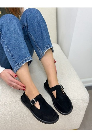 Erva'nın Butiği Siyah Süet Olivia Toka Detaylı Kadın Loafer-5999