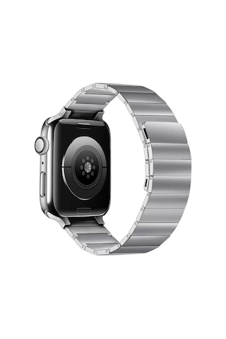 Apple Watch 38mm Kr404 Huks Kordon - Gümüş Ahşap
