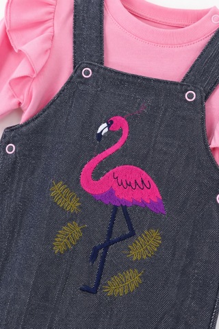 Babyhola Bayramlık Kız Bebek Çocuk Flamingo Bayramlık Salopet Badi Takım 23388 Kırmızı