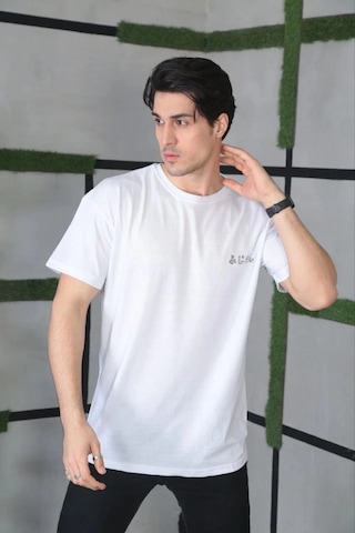 Moda Assema Erkek Bisiklet Yaka Baskılı Kısa Kol Oversize T-shirt - Beyaz Çok Renkli