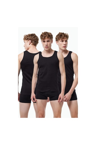 Malabadi Erkek Siyah 3 Lü Paket %100 Pamuk Ribana Atlet 3m034-e Siyah