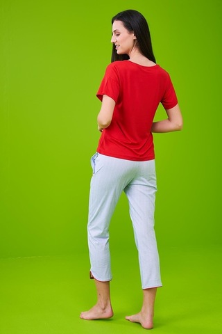 Pjs 23115 Kadın Kapri Pijama Takımı Kırmızı