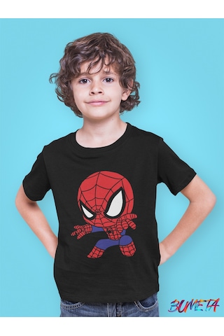 Bumeta Chibi Spiderman Örümcek Çocuk Tişört T-shirt Siyah Bumeta Chibi Spiderman Örümcek Çocuk Tişört T-shirt Siyah
