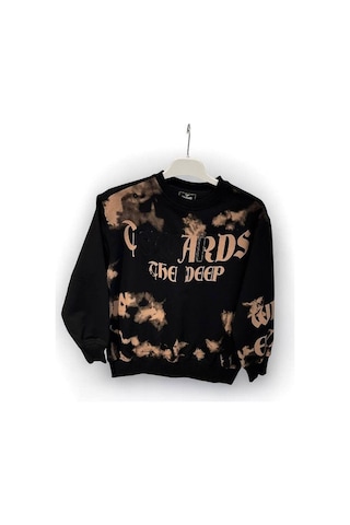 Erkek Çocuk Batik Desenli Coward Yazılı Sweatshirt-14847 Siyah