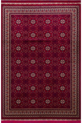 Sateen Afghan Sfg 03 Red Afgan Desenlerine Sahip Hav Vermeyen Özel İplerle Dokunan Yıkanabilir Ve Özel Kaymaz Tabanlı Sık Dokuma Makine Halısı Kırmızı - Kırmızı
