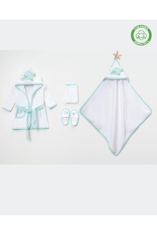 Balinalı Bornoz Takımı 1-2 Yaş Beyaz - Mint