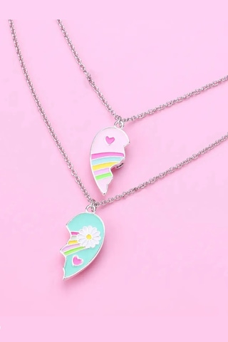 2'li Mıknatıslı Kolye Papatya Ve Kalp Figürlü Kolyesi İki Adet Çi Çok REnkli