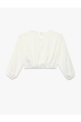 Koton Beli Lastikli Viskon Karışımlı Uzun Kollu Bisiklet Yaka Crop Bluz Ekru 6skg60109aw Ekru