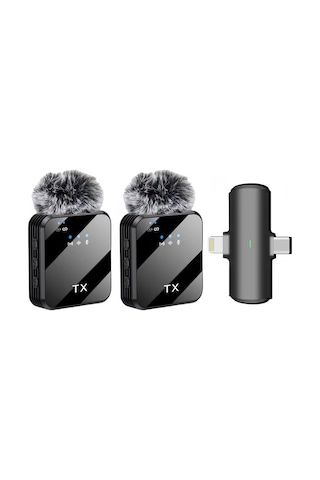 Kablosuz Yaka Mikrofonu Çiftli Mikrofon Apple iPhone 15 16 17 İle Uyumlu Type-c/lightning Portlu Telefon Pc Tablet Video Kay