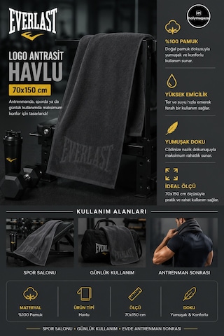 Everlast Logo Antrasit 70x150 Cm Havlu Au0016-333 %100 Pamuk Spor Havlusu