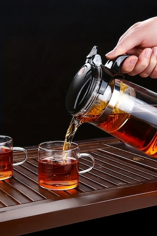 Sihirli Borosilikat Cam Demlik 900 Ml Isıya Dayanıklı & Tek Tuşla Demleme Şeffaf