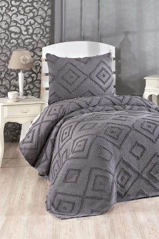 Çeyiz Diyarı Samira 2 Parça Tek Kişilik Pike Takımı Antrasit Antrasit