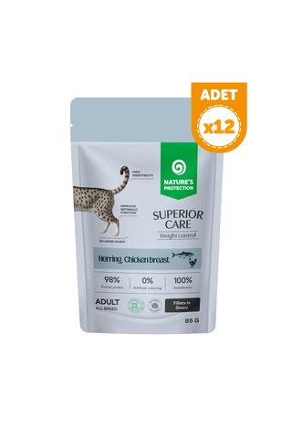 Nature S Protection Superior Care Ringa Balıklı & Tavuk Göğüslü Kilo Kontrolü İçin Sos İçinde Yaş Kedi Maması 85g 12 Adet