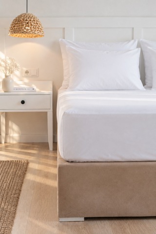 Paris Serisi 57tel Çift Kişilik Pamuk Ranforce Otel Çarşafı Beyaz