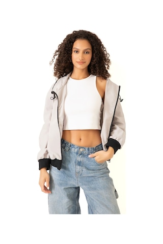 Riverstorm Kadın Taş Dik Yaka Su Ve Rüzgar Geçirmez Oversize Crop Mevsimlik Yağmurluk Rüzgarlık Taş