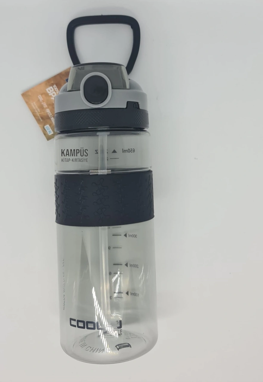 Cool-j 650ml Pipetli Kilitli Siyah K7570 Tritan Matara Gri-siyah