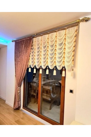 As Perde Şelale İp Balon Perde Simli - Simsiz