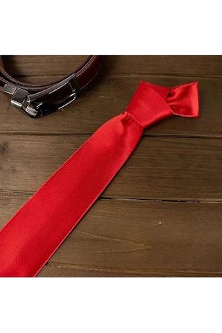 Tezzgelsin Erkek Saten Kravat ve Mendil Set Kırmızı