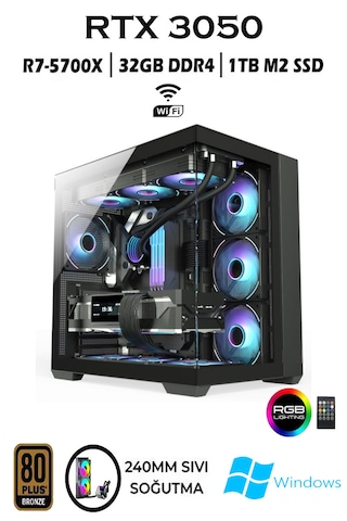 Apphirex Rebirth X35 R7-5700X 32 GB 1 TB M.2 RTX3050 6 GB 24'' W10P Masaüstü Oyuncu Bilgisayarı