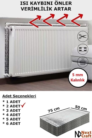 Petek Arkası Isı Yalıtım Levhası 2 Adet 75x50 Cm 5 Mm Kalınlık Kalorifer Radyatör Arkası Folyo