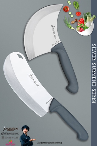 Sürmene Silver Serisi Gri Sap Mutfak Bıçak Börek Bıçağı Pizza Pide Bıçağı 2 Li Set Srm-03 Gri