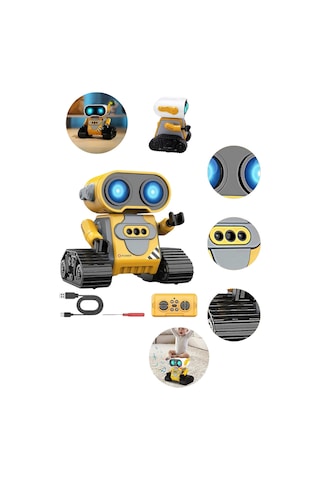 Kumandalı Ve El Sensörlü Sesli Müzikli Işıklı Premium İnteraktif Wall-e Robot Oyuncak 13x13x10 Cm