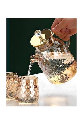 Kabartmalı Bambu Kapaklı Borosilikat Cam Demlik 1500ml Royaleks-cm-2005 Asorti