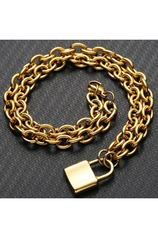 Chavin 50 Cm. Aşkın Kilidi Gold Çelik Bayan Zincir Kolye Ec81Sr Altın