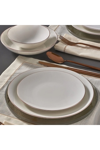Güral Porselen Atina 33063 Dg 24 Parça 6 Kişilik Porselen Yemek Takımı Beyaz - Altın