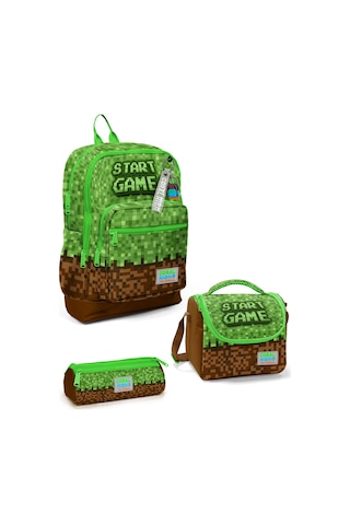 Coral High Kids Yeşil Kahverengi High Craft Desenli 3 Lü Okul Çanta Seti Set0123776 Kahverengi - Yeşil
