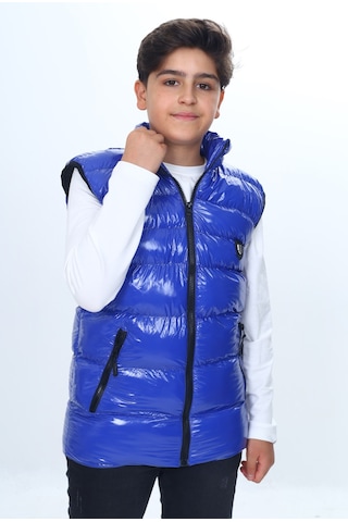 Toontoy Erkek Çocuk Parlak Görünümlü Göğsü Armalı Yelek Saks
